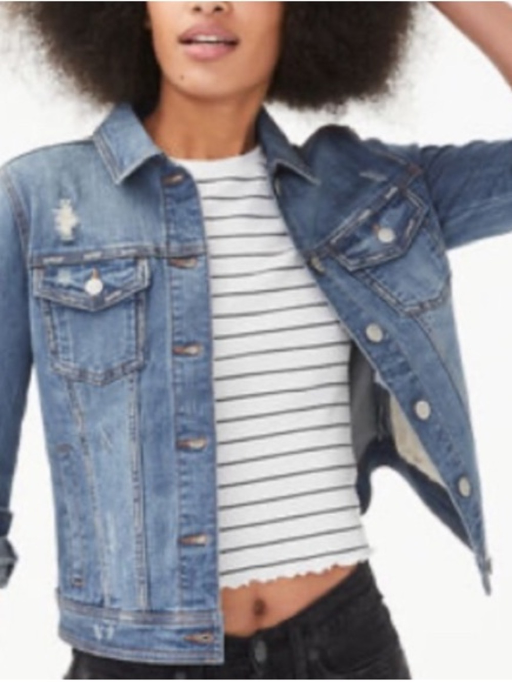 Aeropostale Light Blue Girls' Denim Jacket with Distressed Accents
